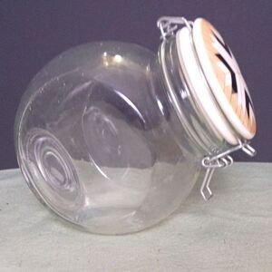 Vintage Gibson Home Glass Reusable Canister with a Geometric Design Ceramic Lid